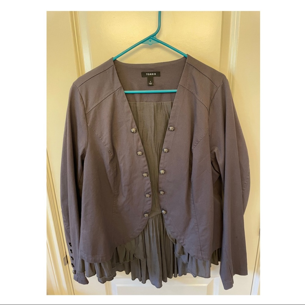 Torrid Military jacket with gauze skirted trim, size 1